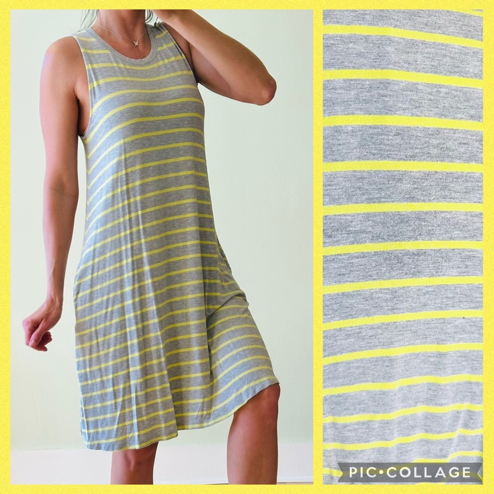 Time and Tru Gray and Yellow Striped Tee Shirt Dress